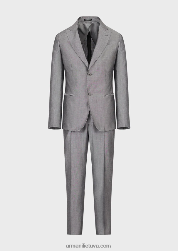 vyrų pilka Armani modernaus kirpimo vienaeilis kostiumėlis iš mikro rašto eukalipto vilnos mišinio 02482X1461