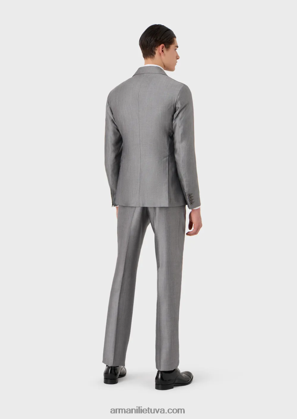 vyrų pilka Armani modernaus kirpimo vienaeilis kostiumėlis iš mikro rašto eukalipto vilnos mišinio 02482X1461