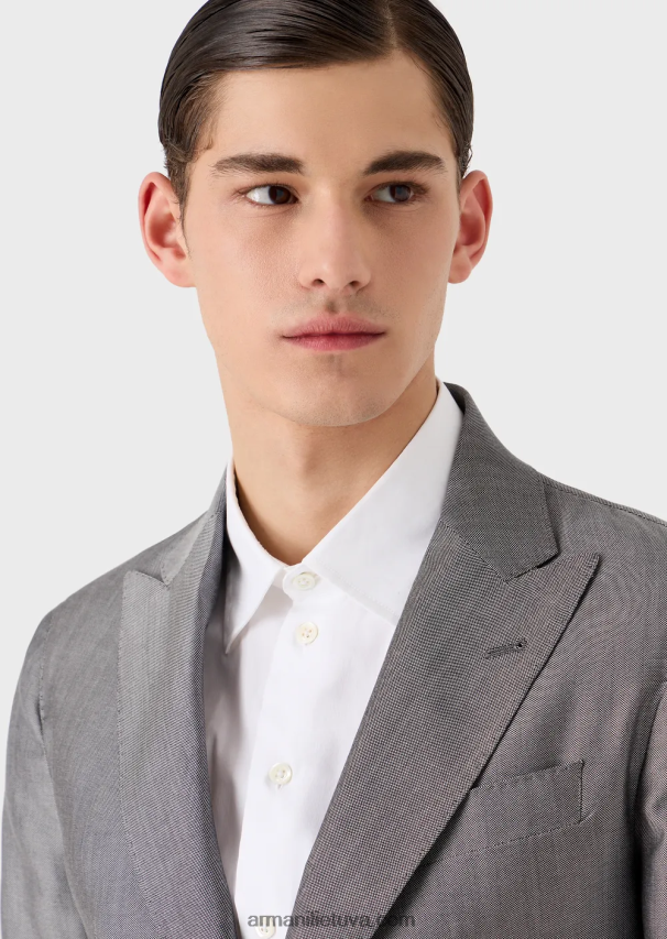 vyrų pilka Armani modernaus kirpimo vienaeilis kostiumėlis iš mikro rašto eukalipto vilnos mišinio 02482X1461
