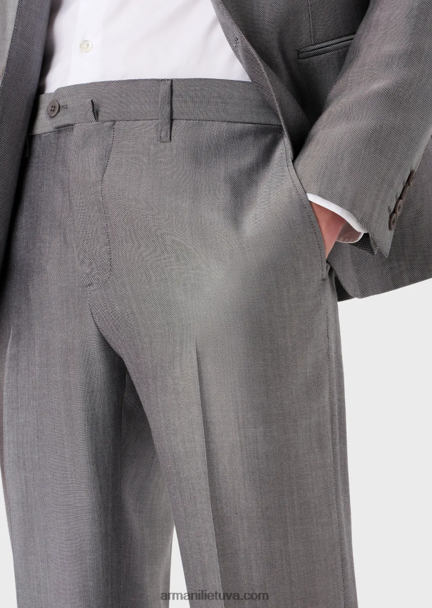 vyrų pilka Armani modernaus kirpimo vienaeilis kostiumėlis iš mikro rašto eukalipto vilnos mišinio 02482X1461