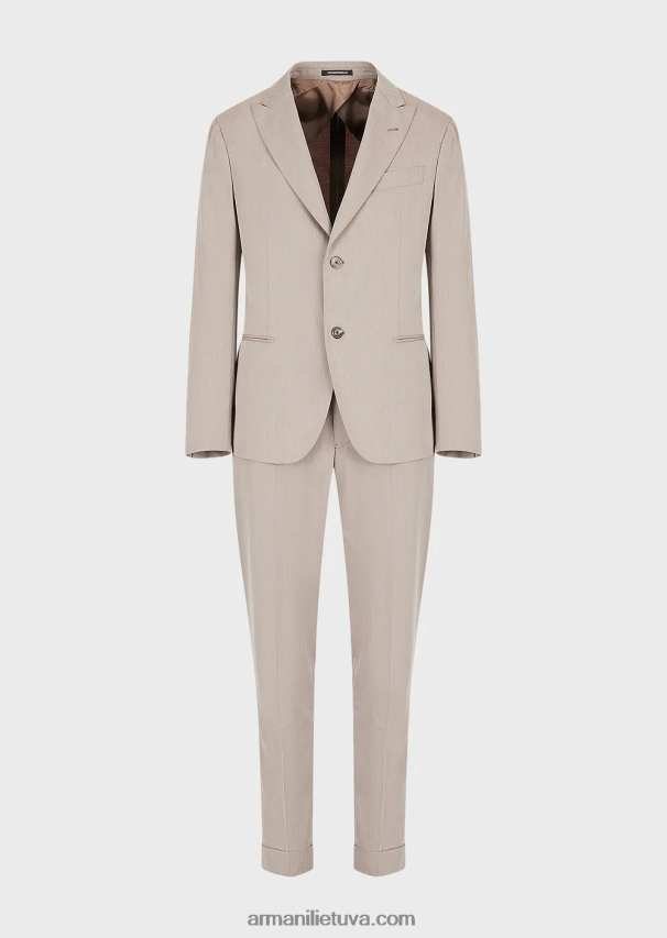 vyrų smėlio spalvos Armani modernaus kirpimo vienaeilis kostiumas iš itin lengvo, pirminės vilnos mišinio solaro audinio 02482X1465