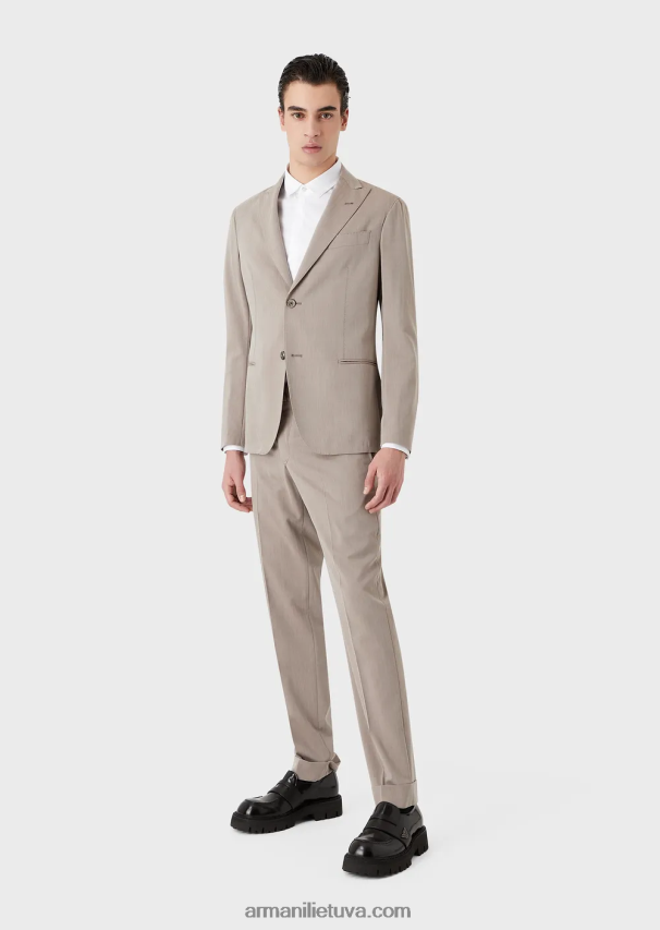 vyrų smėlio spalvos Armani modernaus kirpimo vienaeilis kostiumas iš itin lengvo, pirminės vilnos mišinio solaro audinio 02482X1465