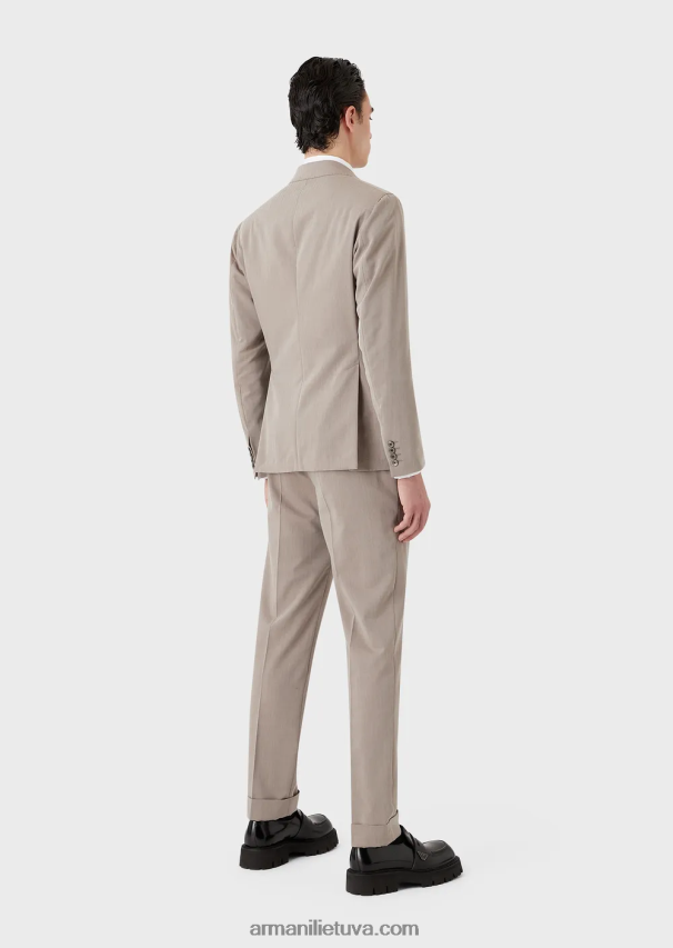 vyrų smėlio spalvos Armani modernaus kirpimo vienaeilis kostiumas iš itin lengvo, pirminės vilnos mišinio solaro audinio 02482X1465