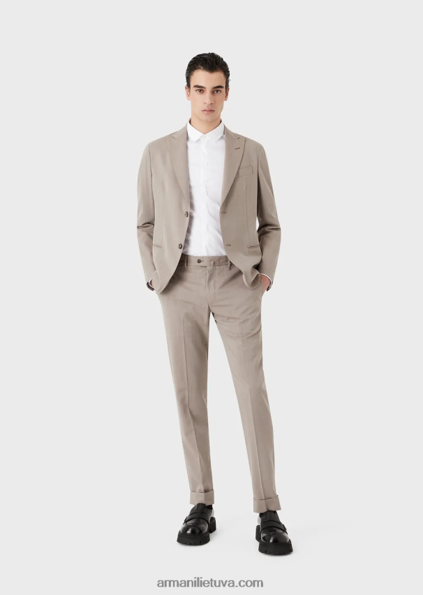 vyrų smėlio spalvos Armani modernaus kirpimo vienaeilis kostiumas iš itin lengvo, pirminės vilnos mišinio solaro audinio 02482X1465