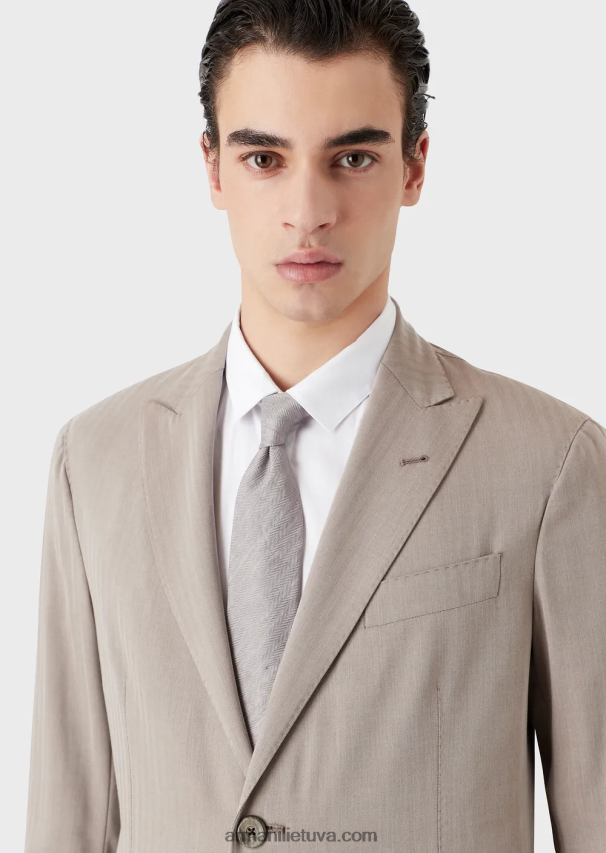 vyrų smėlio spalvos Armani modernaus kirpimo vienaeilis kostiumas iš itin lengvo, pirminės vilnos mišinio solaro audinio 02482X1465