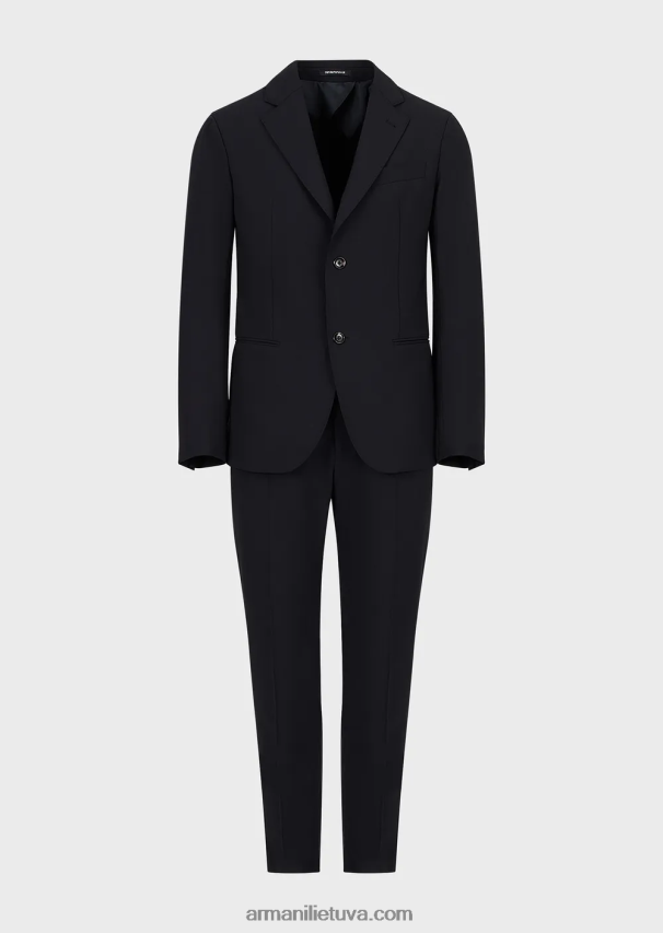vyrų tamsiai mėlyna Armani Šiuolaikiško būdo vieneilis kostiumas iš kompaktiškos dvipusės tamprios drobės 02482X1468