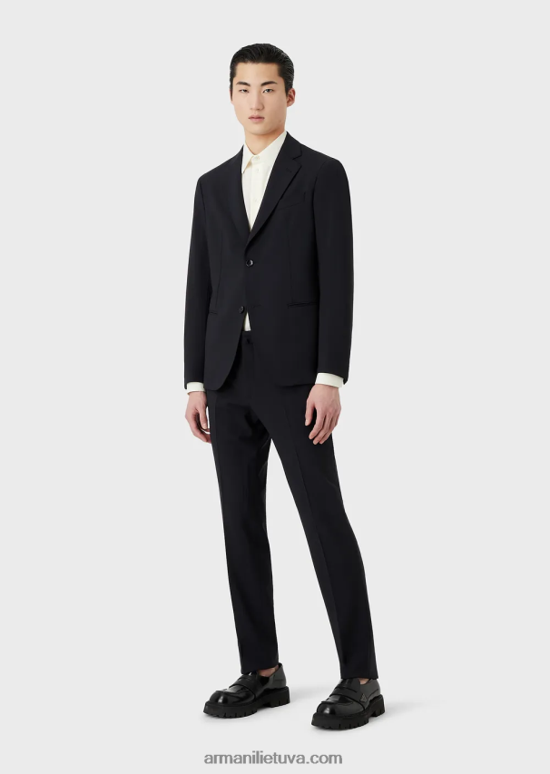 vyrų tamsiai mėlyna Armani Šiuolaikiško būdo vieneilis kostiumas iš kompaktiškos dvipusės tamprios drobės 02482X1468