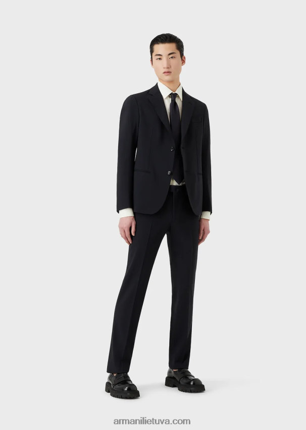 vyrų tamsiai mėlyna Armani Šiuolaikiško būdo vieneilis kostiumas iš kompaktiškos dvipusės tamprios drobės 02482X1468