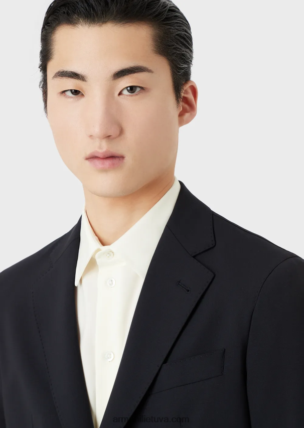 vyrų tamsiai mėlyna Armani Šiuolaikiško būdo vieneilis kostiumas iš kompaktiškos dvipusės tamprios drobės 02482X1468