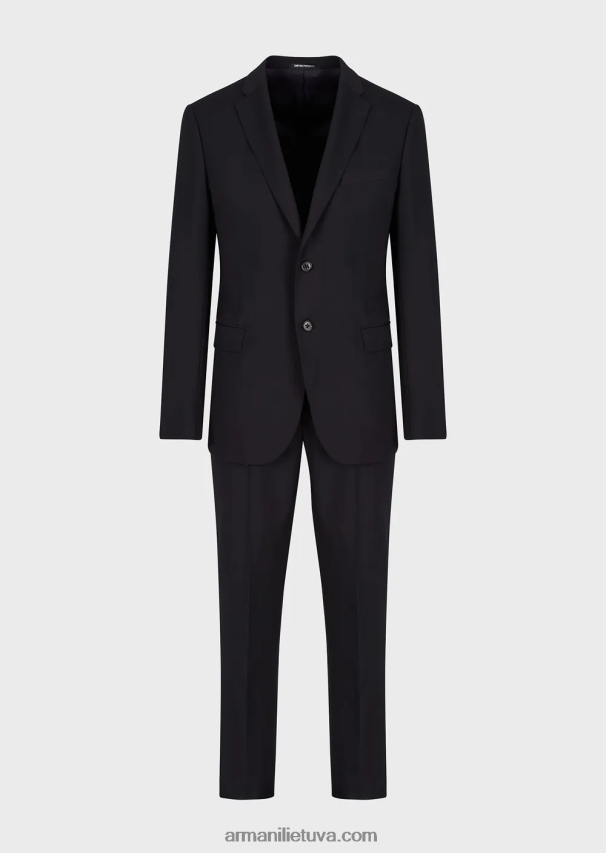 vyrų tamsiai mėlyna Armani vieneilis plonas, natūralios tamprios vilnos kostiumas 02482X1467