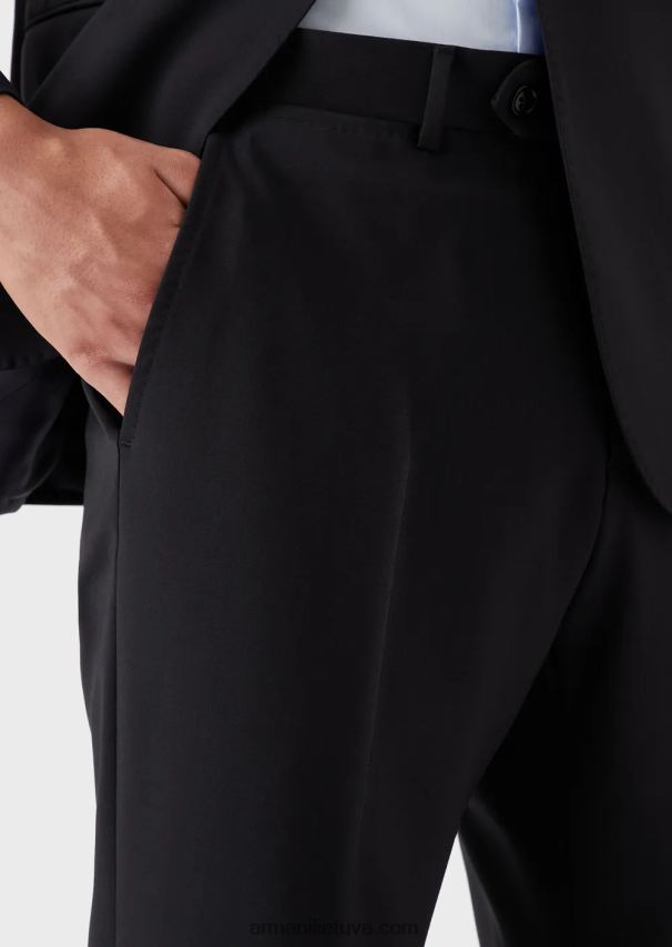 vyrų tamsiai mėlyna Armani vieneilis plonas, natūralios tamprios vilnos kostiumas 02482X1467