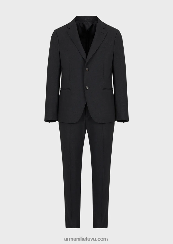 vyrų tamsiai pilka Armani Šiuolaikiško būdo vieneilis kostiumas iš kompaktiškos dvipusės tamprios drobės 02482X1469