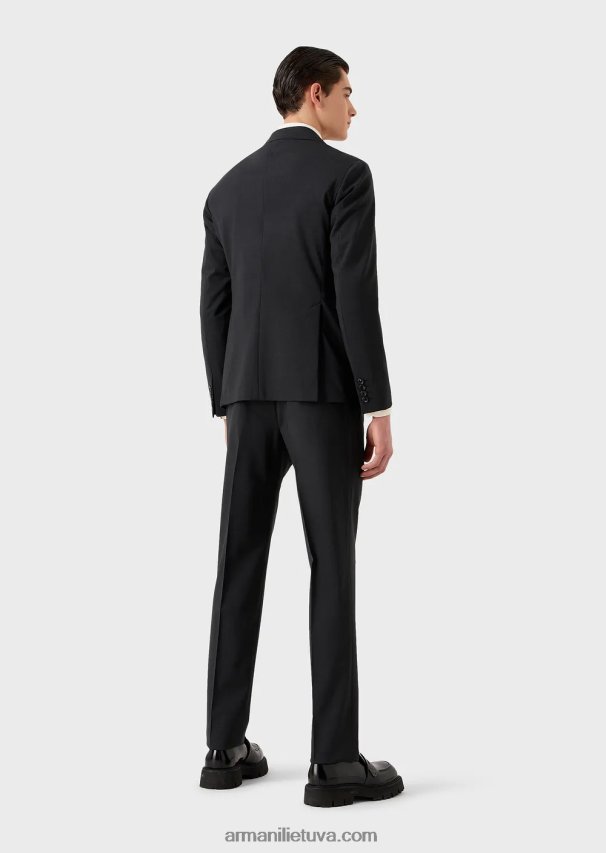 vyrų tamsiai pilka Armani Šiuolaikiško būdo vieneilis kostiumas iš kompaktiškos dvipusės tamprios drobės 02482X1469