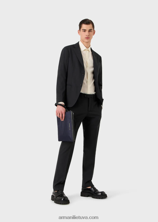 vyrų tamsiai pilka Armani Šiuolaikiško būdo vieneilis kostiumas iš kompaktiškos dvipusės tamprios drobės 02482X1469