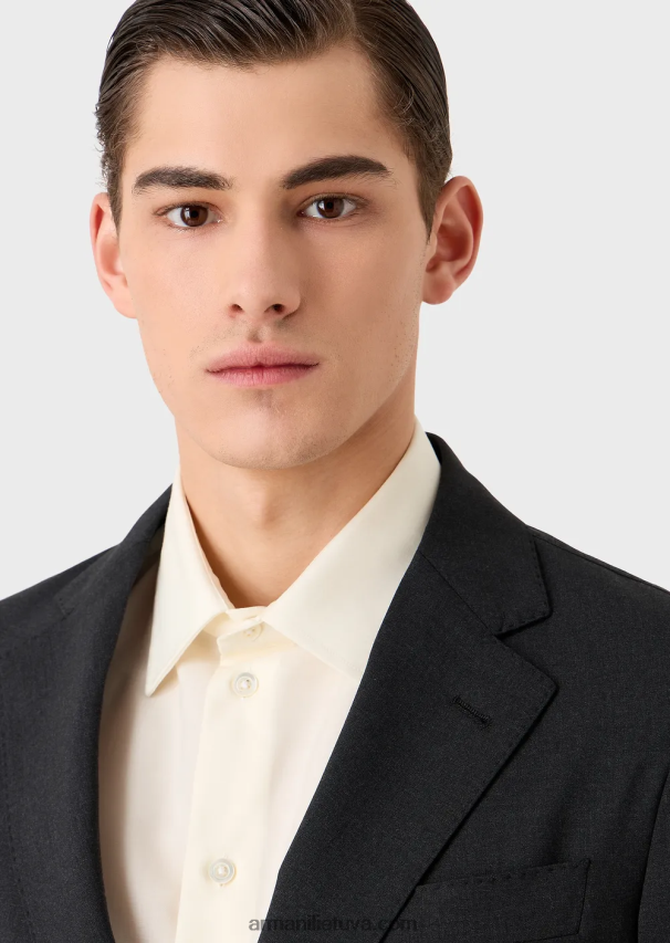 vyrų tamsiai pilka Armani Šiuolaikiško būdo vieneilis kostiumas iš kompaktiškos dvipusės tamprios drobės 02482X1469