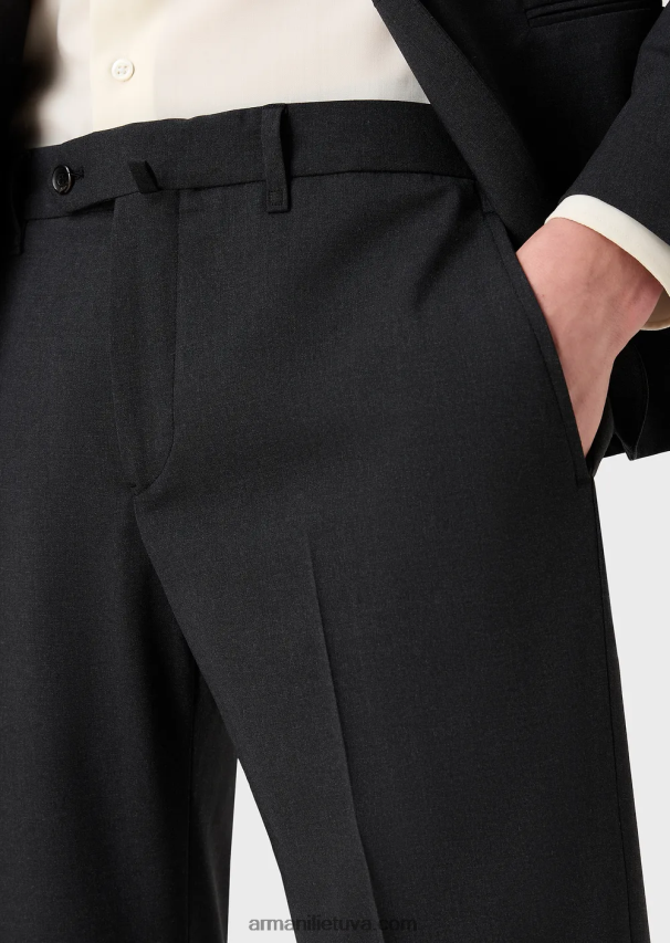 vyrų tamsiai pilka Armani Šiuolaikiško būdo vieneilis kostiumas iš kompaktiškos dvipusės tamprios drobės 02482X1469