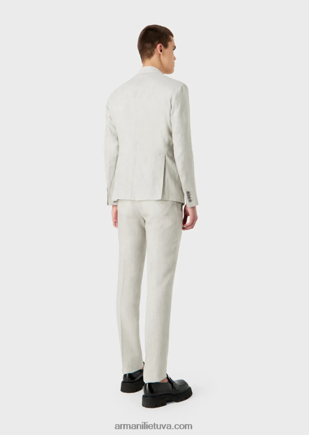 vyrų šviesiai pilka Armani Modernaus kirpimo vieneilis kostiumas iš nesiglamžyto išblukusio lino 02482X1460