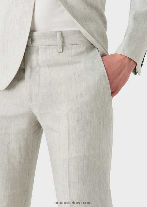 vyrų šviesiai pilka Armani Modernaus kirpimo vieneilis kostiumas iš nesiglamžyto išblukusio lino 02482X1460