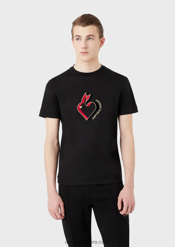 vyrųArmani Tencel-blend jersey marškinėliai su triušio siuvinėjimu 02482X1655