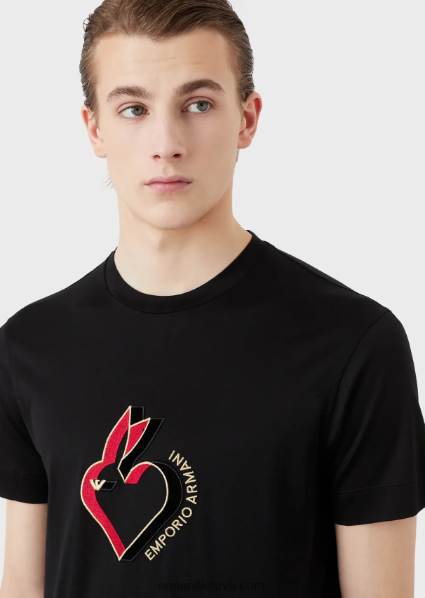 vyrųArmani Tencel-blend jersey marškinėliai su triušio siuvinėjimu 02482X1655