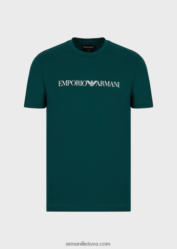 vyrų žalias logotipas Armani Pima jersey marškinėliai su logotipu 02482X1717