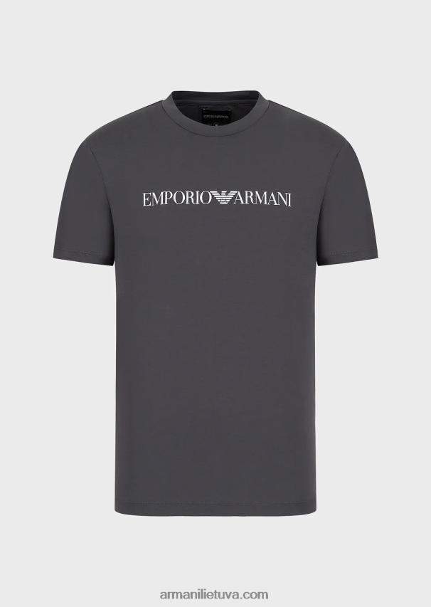 vyrų antracitas Armani Pima jersey marškinėliai su logotipu 02482X1709
