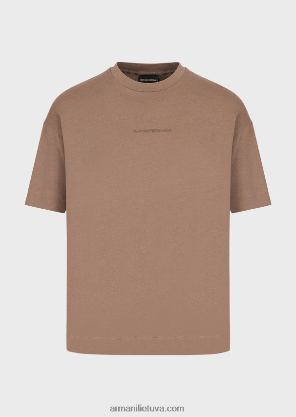 vyrų balandis pilkas Armani storo trikotažo marškinėliai su ryškiu guminiu logotipu 02482X1630