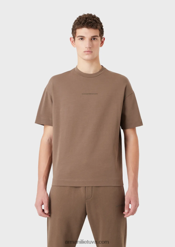 vyrų balandis pilkas Armani storo trikotažo marškinėliai su ryškiu guminiu logotipu 02482X1630