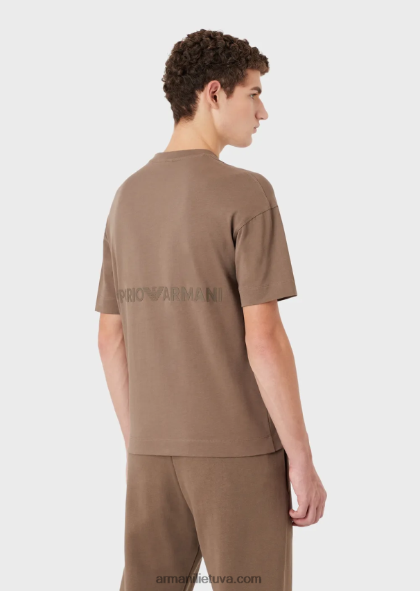 vyrų balandis pilkas Armani storo trikotažo marškinėliai su ryškiu guminiu logotipu 02482X1630