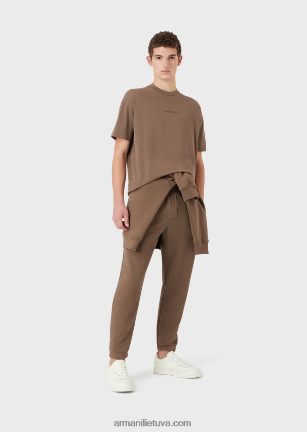 vyrų balandis pilkas Armani storo trikotažo marškinėliai su ryškiu guminiu logotipu 02482X1630