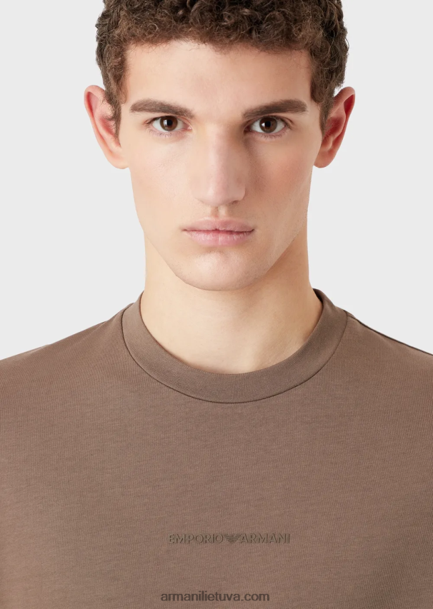 vyrų balandis pilkas Armani storo trikotažo marškinėliai su ryškiu guminiu logotipu 02482X1630