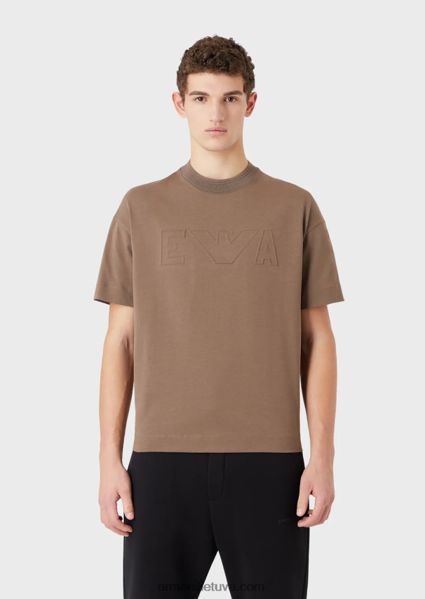 vyrų balandis pilkas Armani sunkūs džersio marškinėliai su per dideliu reljefiniu logotipu 02482X1636