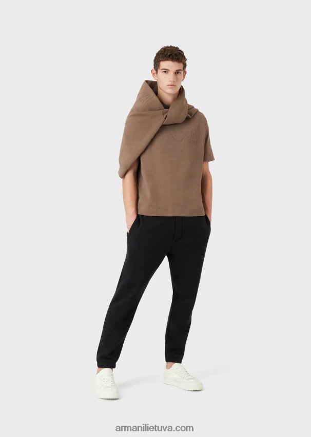 vyrų balandis pilkas Armani sunkūs džersio marškinėliai su per dideliu reljefiniu logotipu 02482X1636