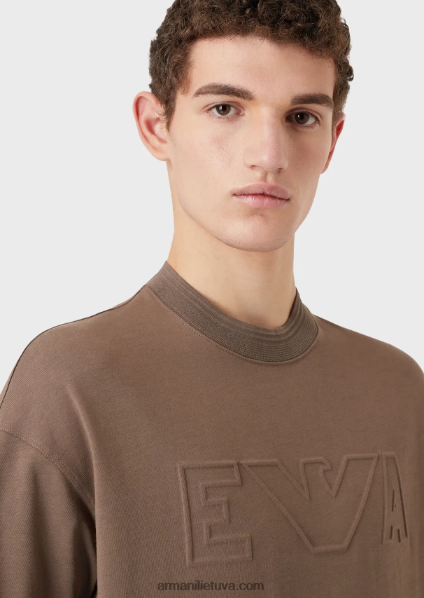 vyrų balandis pilkas Armani sunkūs džersio marškinėliai su per dideliu reljefiniu logotipu 02482X1636