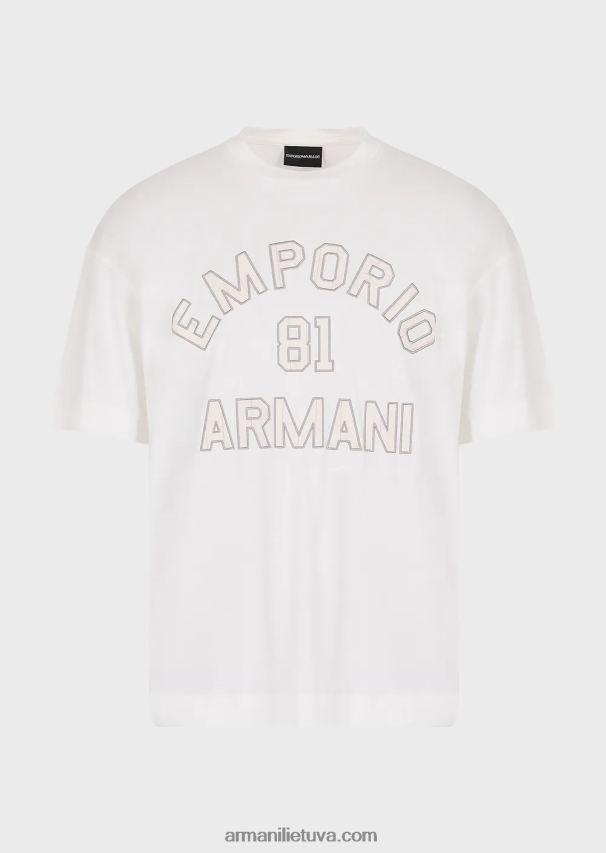vyrų baltasTencel mišinio džersio marškinėliai su emporio armani 81 kontūriniais lopais 02482X1610