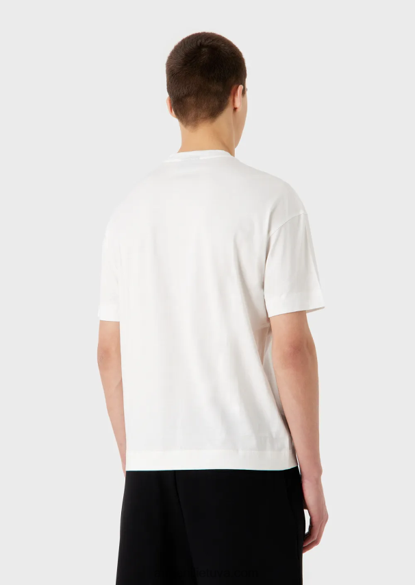 vyrų baltasTencel mišinio džersio marškinėliai su emporio armani 81 kontūriniais lopais 02482X1610