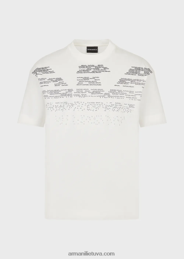 vyrų baltas Armani Merserizuoti trikotažiniai marškinėliai su gumuota užrašu oversized eagle 02482X1604