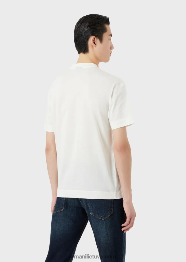 vyrų baltas Armani Merserizuoti trikotažiniai marškinėliai su gumuota užrašu oversized eagle 02482X1604