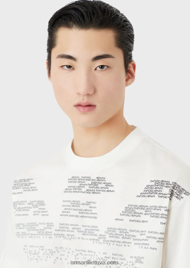 vyrų baltas Armani Merserizuoti trikotažiniai marškinėliai su gumuota užrašu oversized eagle 02482X1604