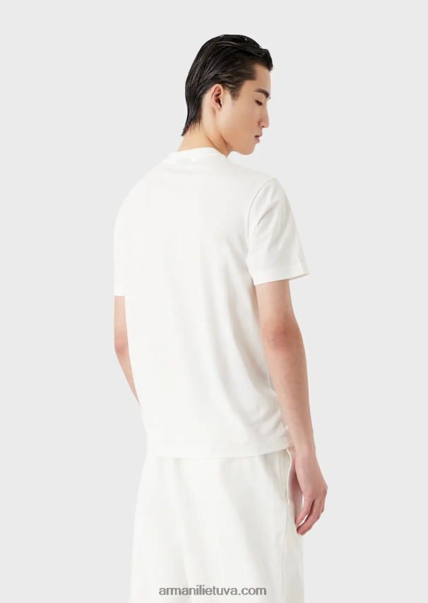 vyrų baltas Armani Pima jersey marškinėliai su 80-ųjų efekto logotipu 02482X1645