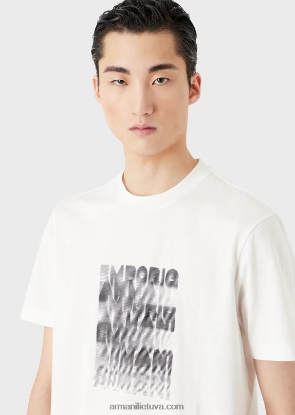 vyrų baltas Armani Pima jersey marškinėliai su 80-ųjų efekto logotipu 02482X1645