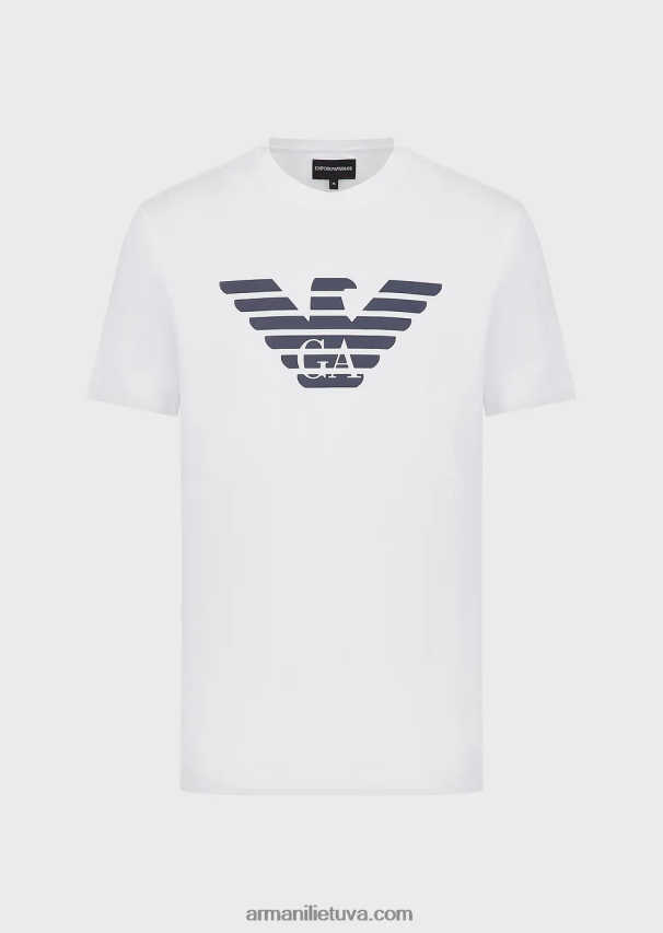 vyrų baltas Armani Pima jersey marškinėliai su logotipu 02482X1703