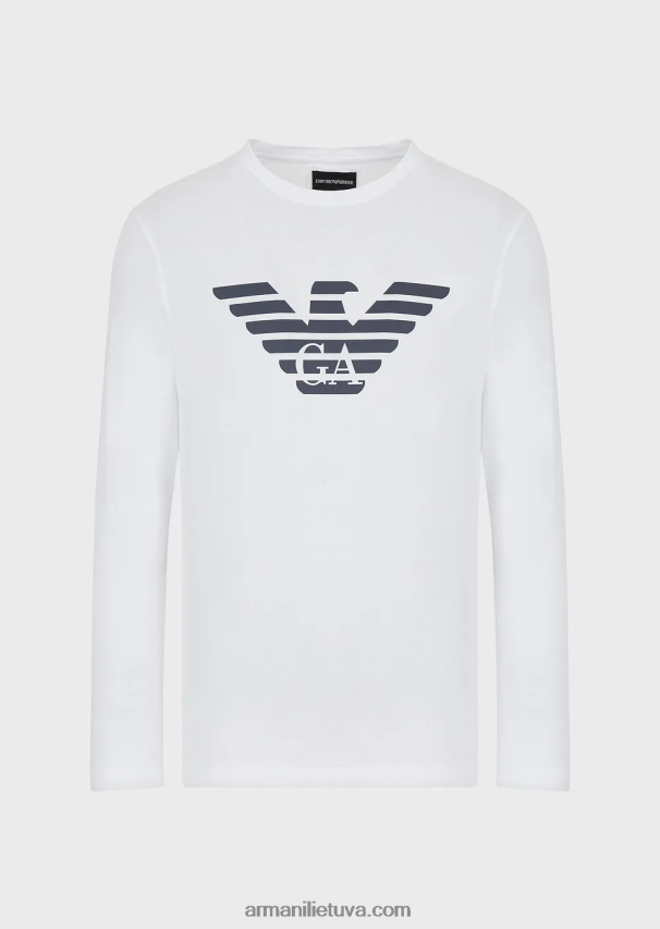 vyrų baltas Armani Pima-jersey megztinis su logotipu 02482X1723