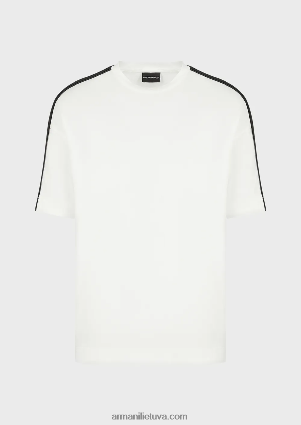 vyrų baltas Armani Tencel-blend džersio marškinėliai su logotipo juostele 02482X1649