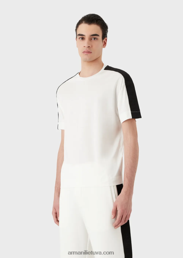 vyrų baltas Armani Tencel-blend džersio marškinėliai su logotipo juostele 02482X1649