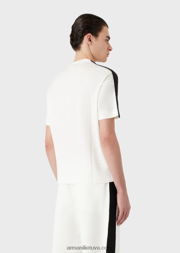 vyrų baltas Armani Tencel-blend džersio marškinėliai su logotipo juostele 02482X1649