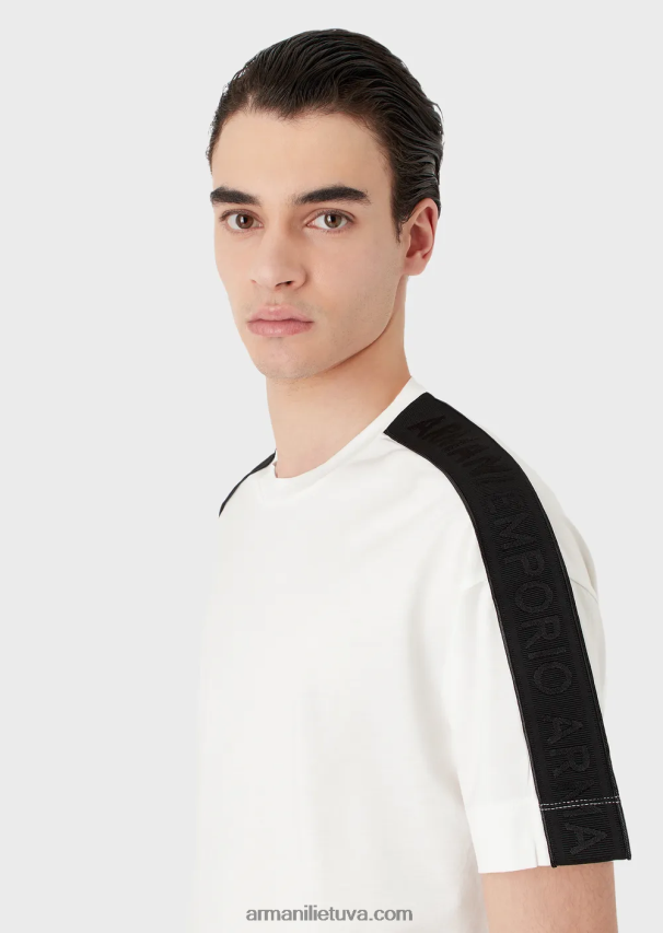 vyrų baltas Armani Tencel-blend džersio marškinėliai su logotipo juostele 02482X1649