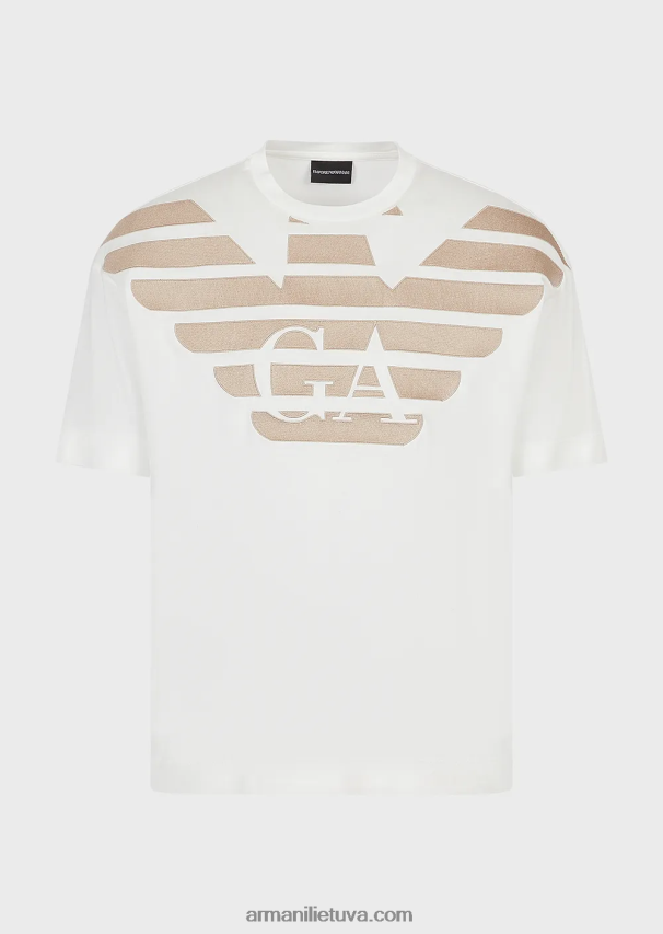 vyrų baltas Armani Tencel-blend džersio marškinėliai su per dideliu išsiuvinėtu logotipu 02482X1606