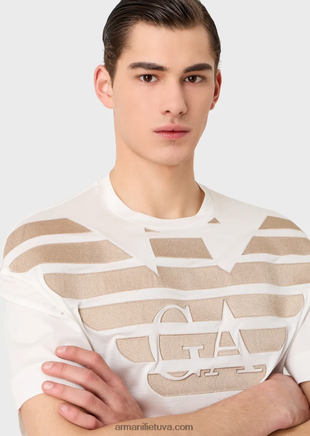 vyrų baltas Armani Tencel-blend džersio marškinėliai su per dideliu išsiuvinėtu logotipu 02482X1606