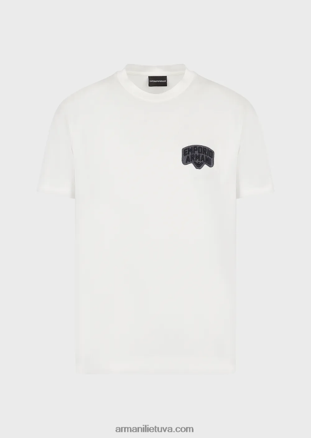vyrų baltas Armani Tencel-blend džersio marškinėliai su reljefiniu logotipo siuvinėjimu 02482X1614